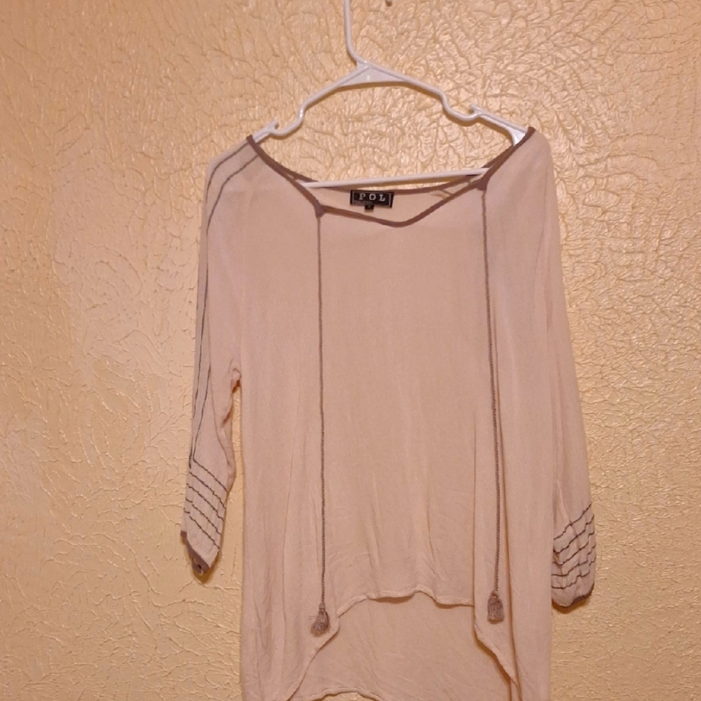 POL Cream and Tan Long Sleeve Top